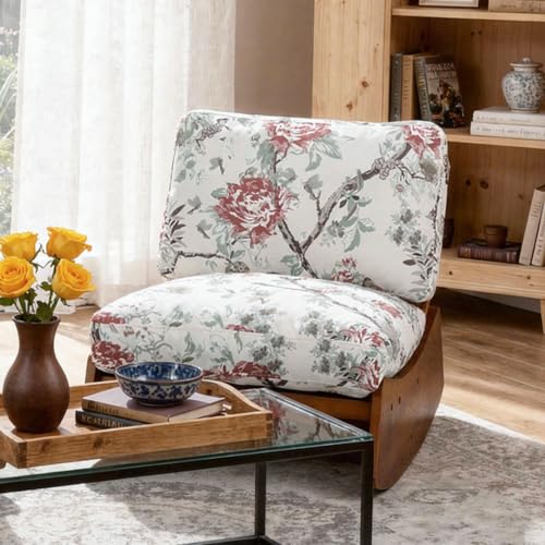Armless Rocking chair, Upholstered Glider Lounge Chair, Plants Floral | Comyf Chenill, Curved Solid Wood Base, for Living Room, Bedroom - color: Plants Floral