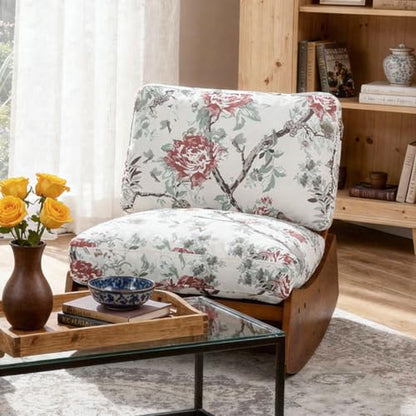 Armless Rocking chair, Upholstered Glider Lounge Chair, Plants Floral | Comyf Chenill, Curved Solid Wood Base, for Living Room, Bedroom - color: Plants Floral