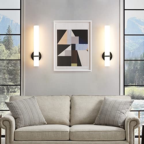 AIJIASI 18 Inch Wall Sconces Set of Two, Black Bathroom Sconces 18W 2700K-5000K LED Dimmable Modern Wall Sconces with Acrylic Shade for Bedroom Living Room Hallway Stairway - color: Black, size: Hardwired (18in-2pcs)