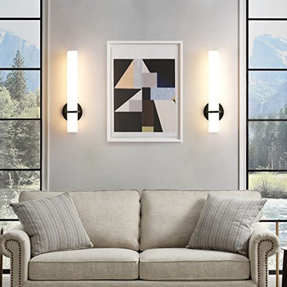 AIJIASI 18 Inch Wall Sconces Set of Two, Black Bathroom Sconces 18W 2700K-5000K LED Dimmable Modern Wall Sconces with Acrylic Shade for Bedroom Living Room Hallway Stairway - color: Black, size: Hardwired (18in-2pcs)