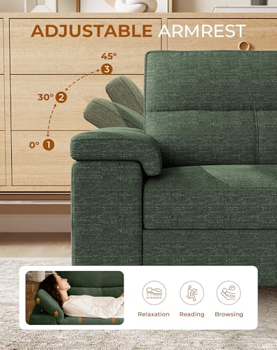 Upvilla 88.97" Modern Sofa Couch Deep Seat Sofa for Living Room(Green) | 8”Cushion, Comfy 2-Seater Chenille Loveseat with Convertible Armrest, Removable Sofa Cover, High Leg - color: Green, size: 88.97" Couch