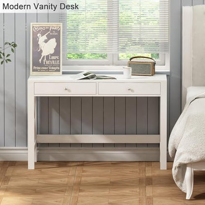 ChooChoo 40 Inches Farmhouse Computer Desk with 2 Drawers | Wooden Writing Desk, Study Desk for Home Office, Makeup Vanity, White - color: White, size: 40inch without Power Outlet