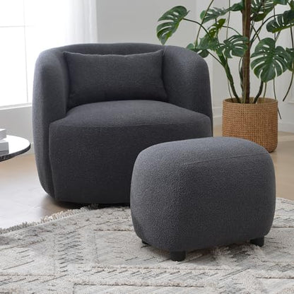 KINWELL Round Boucle Upholstered Ottoman Chair Seat Footstool, Dark Gray | Easy Assembled Modern Soft Sofa Couch Loveseat Chair Footrest, Extra Seating for Bedroom Entryway, 18.5" D x 23" W x 16.5" H - color: Dark Grey
