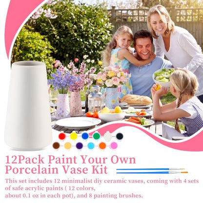 Zubebe 12 Pack Ceramic Vase to Paint Your Own Porcelain Vase Bulk Ready to Paint White Ceramic Vases Unpainted Bisque Art for Pampas Grass Dry Flowers (Trendy) - color: Trandy