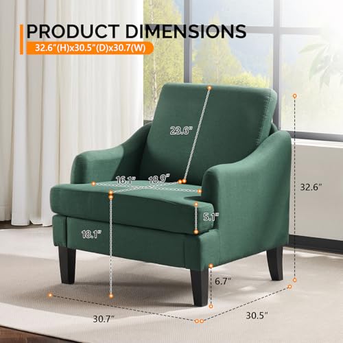 VINGLI Linen Fabric Accent Chair Green, Modern Upholstered Armchair, Comfy Sofa Chair Living Room Bedroom Furniture for Apartment - color: Green
