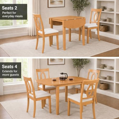 RuiSiSi 3-Piece Drop Leaf Dining Table Set, Wood Extendable Kitchen Table Set with 2 Upholstered Chairs, Small Space Dining Set for 2 People, Beige+Natural - color: Beige+natural, size: 3 Piece