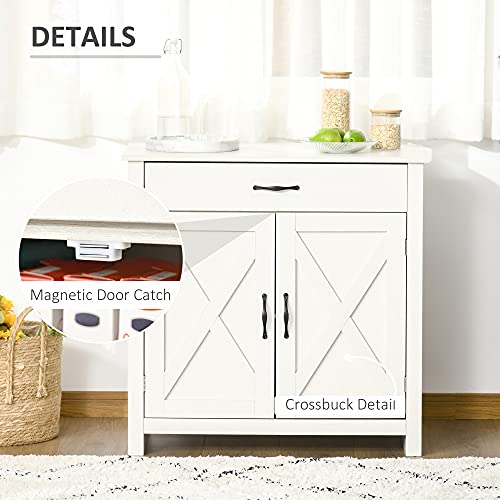 HOMCOM Farmhouse Sideboard Buffet Cabinet Barn Door White Wash | Coffee Bar Cabinet, Drawer, Adjustable Shelf, Kitchen, Living Room, Entryway - color: White Wash