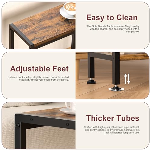Narrow Side Table set of 2 for Small Space, 2-Tier Slim End Table, Thin Nightstand, Skinny Snack Couch Table, Sofa bedside Table in Living Room, Bedroom, Study, Kitchen and Balcony (Rustic Brown) - color: Rustic Brown, size: 2-Tier (7.9''D*17''W*22.8''H)