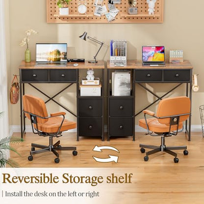 3IngSeagulls Small Computer Desk with 4 Fabric Drawers, Simple Writing Desk for Home Office, Compact Study Desks for Small Spaces, Kids Desk Study for Bedroom, Rustic Brown - color: Rustic Brown