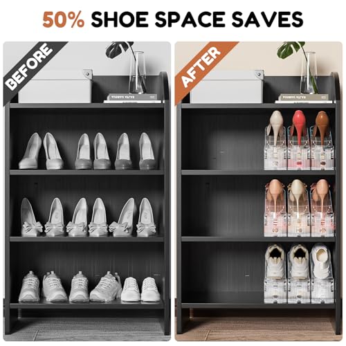Shoe Stacker, Shoe Slot Organizer for Closet, Shoe Storage Rack | 12 Pack, Clear, 50% Space Saver, 3 Adjustable Height, Tool-Free Assembly, 30% Thicker, Superior Load Bearing - size: 12 Pack