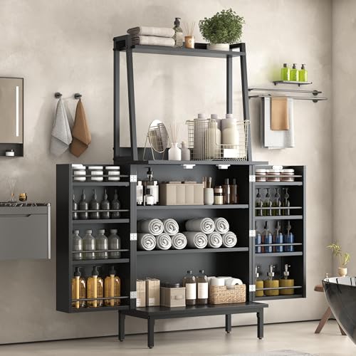 51" Pantry Cabinet, Kitchen Storage Cabinets with Storage Shelves, Modern Kitchen Hutch with Microwave Stand, Adjustable Shelves, Food Pantry Cabinet for Dining Room (Black) - color: A-51‘’ Black