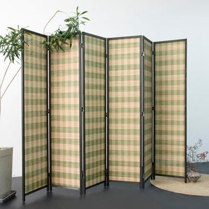 6 Panel Bamboo Room Divider, Green Stripe Folding Privacy Screen | 5.6 ft Folding Screen Divider, Divider for Room Separation, Freestanding Room Partition Screen, Double-Sided Panel Screen - color: Green Stripe, size: 6 Panel