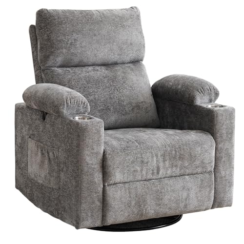 Rocking Chair Nursery with Adjustable Armrests, Electric Glider Recliner Nursing Chair, Power Swivel Recliner Chairs with Massage and Heat, Adjustable Headrest, Dark Grey - color: Dark Grey, size: Power Recliner