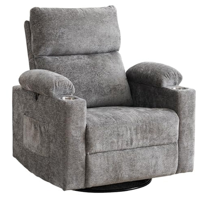 Rocking Chair Nursery with Adjustable Armrests, Electric Glider Recliner Nursing Chair, Power Swivel Recliner Chairs with Massage and Heat, Adjustable Headrest, Dark Grey - color: Dark Grey, size: Power Recliner
