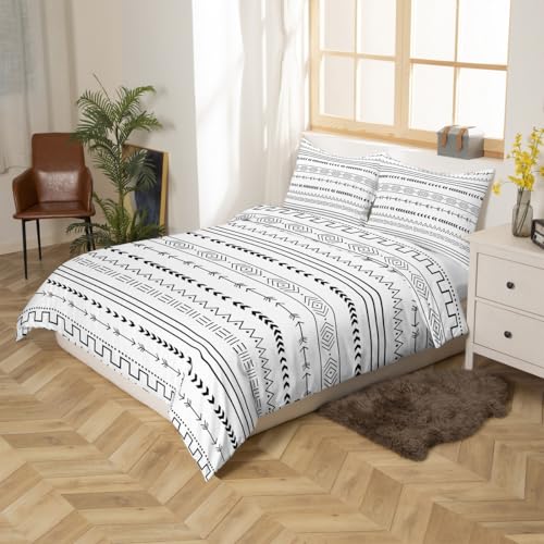 Boho Aztec Comforter Cover Full for Men Women Black and White Geometric Arrow Printed Duvet Cover, Bohemian Striped Ethnic Retro Boho Reversible Southwestern Bedding Set with Zipper Luxury Soft - color: Multi 05, size: Full