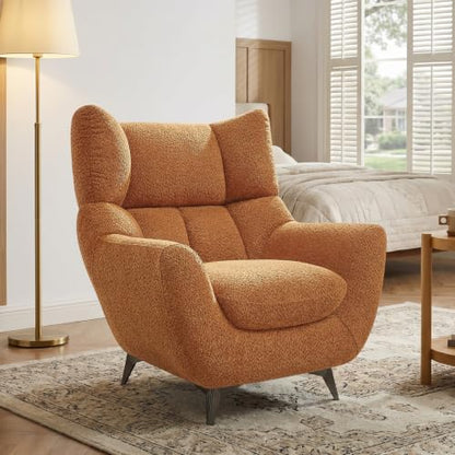 34.6" Oversized Accent Chair with WingBack, Teddy Boucle Curry | High Back, Wide Armrests, Metal Legs, Cozy Deep Seat Armchair , Reading Chair for Living Room, Bedroom, Apartment, Office - color: Curry, size: Set of 1