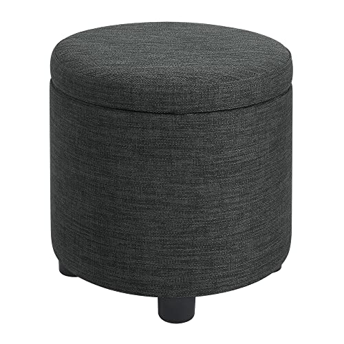 Designs4Comfort Round Accent Storage Ottoman with Reversible Tray Lid - color: Dark Charcoal Gray Fabric
