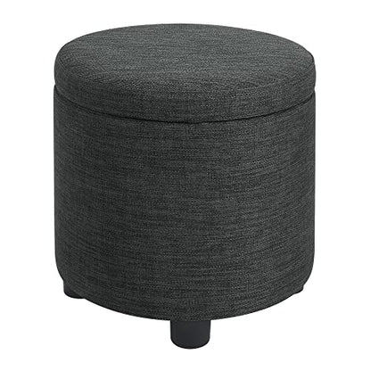 Designs4Comfort Round Accent Storage Ottoman with Reversible Tray Lid - color: Dark Charcoal Gray Fabric