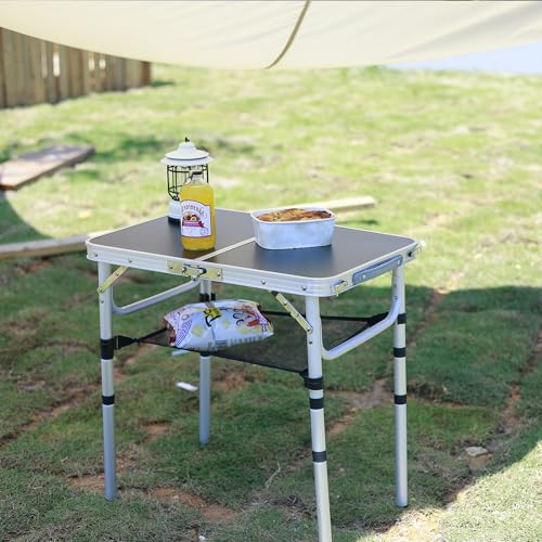 Portable Camping Table, Adjustable Height Aluminum Folding Table, Lightweight & Compact, Outdoor Picnic Table for Camping, Hiking, Beach, BBQ, Travel - color: Black
