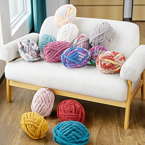 Chunky Knit Chenille Yarn for Hand Knitting Blankets, Super Soft Big Jumbo Blanket Yarn (Navy) - color: Navy