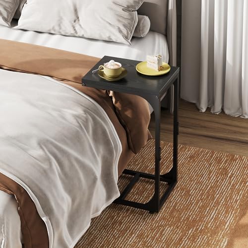 WLIVE C-Shaped End Table Set of 2, Small Couch Side Tables with Metal Frame, Sofa Table TV Tray for Living Room, Bedroom, Black - color: Relief Black