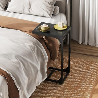 WLIVE C-Shaped End Table Set of 2, Small Couch Side Tables with Metal Frame, Sofa Table TV Tray for Living Room, Bedroom, Black - color: Relief Black