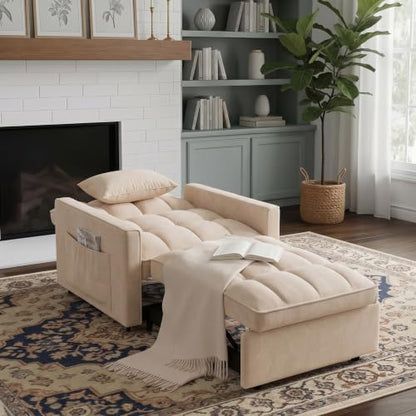 Sleeper Chair with Pull Out Bed, 3 In1 Convertible Couch Bed, White | Adjustable Backrest,Soft Cushioning,Handy Side Pocket - color: D-white-g5