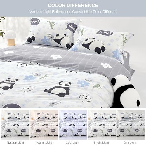 SAPHREAS Home Cute Duvet Cover 100% Cotton Cartoon Twin Comforter Cover Set 2pcs with Zipper Closure 1 Duvet Cover 1 Pillowsham Twin Size - color: Panda Alan(white), size: Twin (68"x90")