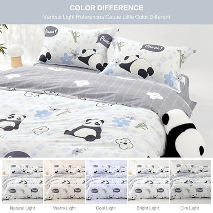 SAPHREAS Home Cute Duvet Cover 100% Cotton Cartoon Twin Comforter Cover Set 2pcs with Zipper Closure 1 Duvet Cover 1 Pillowsham Twin Size - color: Panda Alan(white), size: Twin (68"x90")