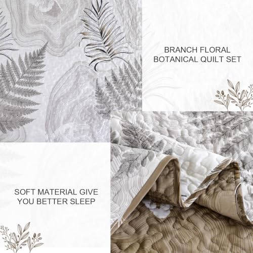 DJY Brown Quilts Queen Size Floral Leaves Bedspread Reversible Coverlet Set, Fall Quilt Bedding Set 3 Pieces Soft Lightweight Botanical Bedding Cover 96''x90'' - color: Brown White, size: Queen
