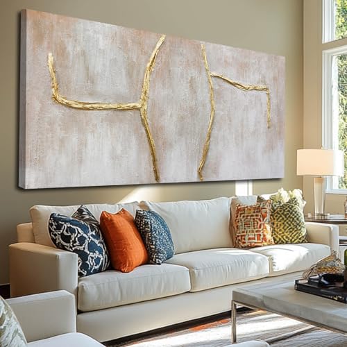 XIANSHOU Large Wall Art Canvas Pictures Gold Artwork Pink Wall Decor For Living Room Abstract Poster Arts for Office 29"x58" - color: Gold, size: 58"L x 29"W