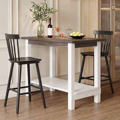 Kmax 47.25" Kitchen Island with Storage, Farmhouse Solid Wood Stationary Dining Table with Large Worktop, Modern Coffee Bar Table for Small Space, Brown Brush and White - color: White- Brown Brush