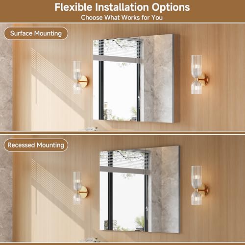 36" x 30" Bathroom Medicine Cabinet with Mirror, Recessed or Wall Mount | Medicine Cabinets with Adjustable Glass Shelves, Soft-Closed Hinge, Chrome Aluminum Frame, Reverse Installation - size: 36" x 30"