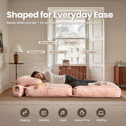 ovios Folding Sofa Bed, Foldable Sleeper Chair Floor Futon, Comfy Portable Convertible Fold Out Lounge Chairs for Living Room Bedroom, Pink - color: Pink