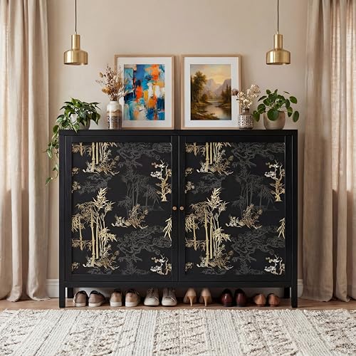 Black Wallpaper Peel and Stick 17.3" x 197" Dark Bamboo Forest Wallpaper Vintage Boho Botanical Contact Paper Vinyl Waterproof Self Adhesive Removable Wall Paper for Bedroom Living Room Cabinet - color: Black, size: 17.3" x 197"