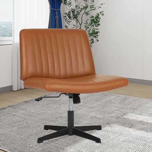 FDW | Criss Cross Chair Without Wheels | Brown | Armless Desk Chair | With Wide Seat, 360 Swivel, Height Adjustable & Stable Metal Base | for Office, Home Office, Vanity Seating | Pack of 1 - color: Brown, style: Without Wheels