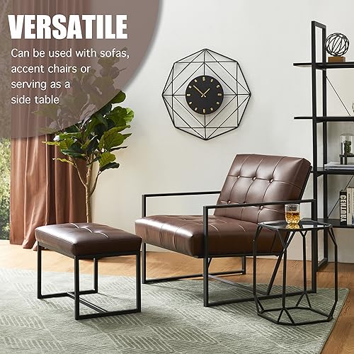 Glitzhome Ottoman Bench Pack of 2, Modern PU Leather Vanity Stools Chairs with Metal Frame, Makeup Stool Padded Foot Rest Stool for Living Room Vanity, Entryway, Bathroom, Brown - color: Brown, Pack of 2