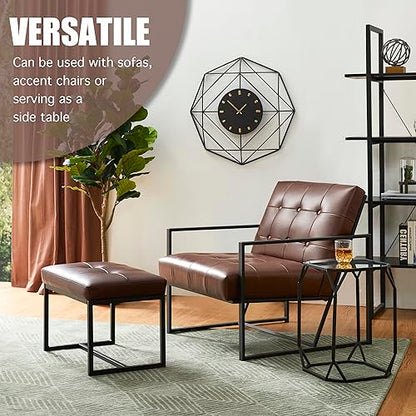 Glitzhome Ottoman Bench Pack of 2, Modern PU Leather Vanity Stools Chairs with Metal Frame, Makeup Stool Padded Foot Rest Stool for Living Room Vanity, Entryway, Bathroom, Brown - color: Brown, Pack of 2