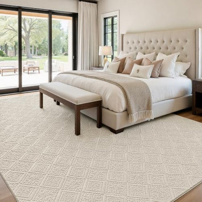 U'Artlines 9x12 Beige Washable Area Rug for Living Room | Soft Fluffy, High Low Textured Carpet, Modern Neutral, Geometric, Non Slip Rugs for Bedroom, Dining Room, Kids Room - size: 9 x 12ft