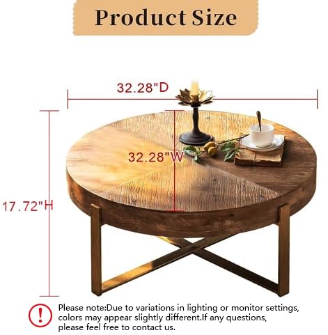 Round Wood Coffee Table, Espresso, 32.28" D x 32.28" W x 17.72" H