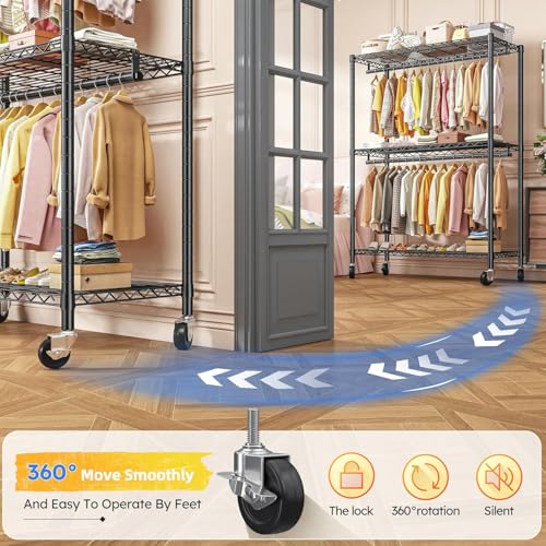 Raybee Clothes Rack, 45" W Clothing Racks for Hanging Clothes, Garment Rack with Wheels and Adjustable Feets, Max Load 440LBS, Black - color: Black