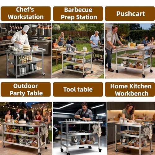 Stainless Steel Prep and Work Table with Wheels Kitchen,48x24in Multi-Size