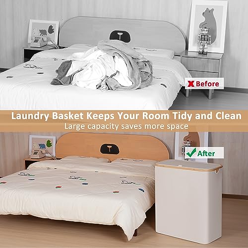 IEGrow Laundry Hamper with Lid,150L Laundry Basket with 2 Mesh Bags,Beige | Dirty Clothes Hamper Basket with Bamboo Handle for Clothes Towels - color: Beige, size: 150L