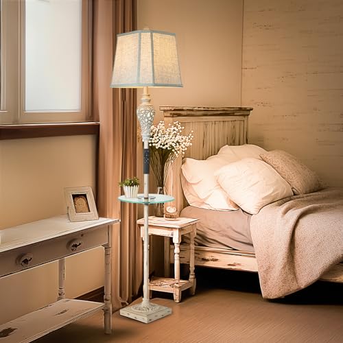 LuxSight Collection Rustic Floor Lamp, Living Room Lamps with Glass Tray, stepless diming Floor Lamp with Remote Control and USB A&C Charging Ports for Living Room Bedroom Office Smart Bulbs Included | Glass Tray, USB A+C Charging Ports, LED Smart Bulbs I