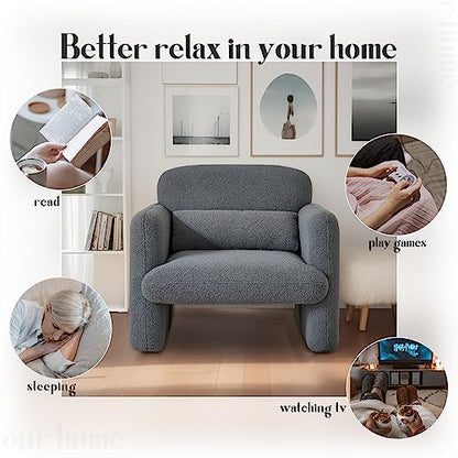 Modern Accent Single Sofa Chair with Arms, Lamb Fabric Upholstered Comfy Reading Arm Chair for Bedroom, Living Room-Beige - color: Dark Gray, size: 30.31"D x 33.86"W x 31.5"H
