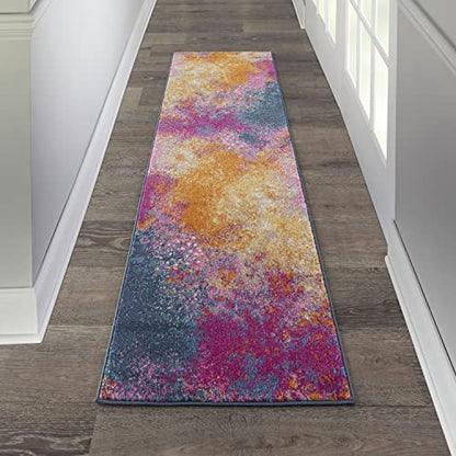 Nourison Home Passion Modern Sunburst 2'2'' x 14 Area-Rug, Easy-Cleaning, Non Shedding, Bed Room, Living Room, Dining Room, Kitchen (2x14) - color: Sunburst, size: 2'2" x 14' (Runner)