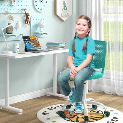 Giantex Kids Desk Chair, Armless Mesh Children Study Seat, Swivel Teen Desk Computer Chair with Adjustable Height & Lumbar Support, Turquoise - color: Turquoise