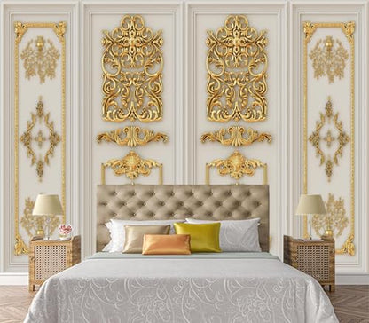 Eierme-Interior Walls with Golden Relief Patterns Mural Wallpaper Peel and Stick 137" x 102" - color: No.11, size: 137" x 102"