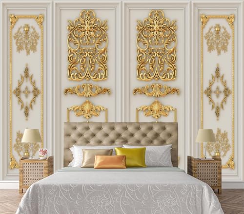 Eierme-Interior Walls with Golden Relief Patterns Mural Wallpaper Peel and Stick 160" x 114" - color: No.11, size: 160" x 114"