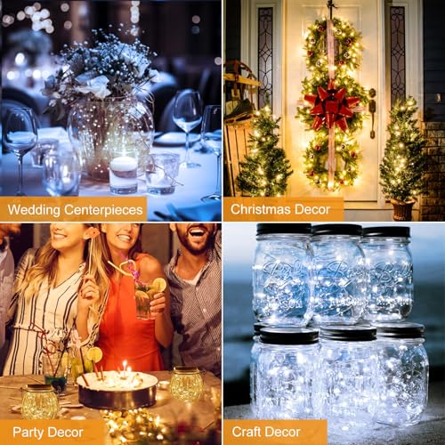 btfarm 12 Pack Fairy Lights Battery Operated Twinkle Lights with 3 Modes | 7Ft 7Ft 20 Led String Light, Waterproof Bulk Small Mini Silver Wire for Christmas Mason Jars Wedding Table Centerpiece - color: 2 Colors, size: 12 Pack
